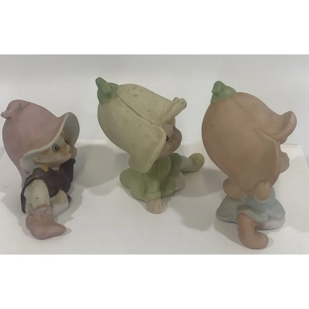 Vtg 70s Lot (3) Homco FigurinesGarden Flower Pixies Fairies Elves 5213 3515 5615